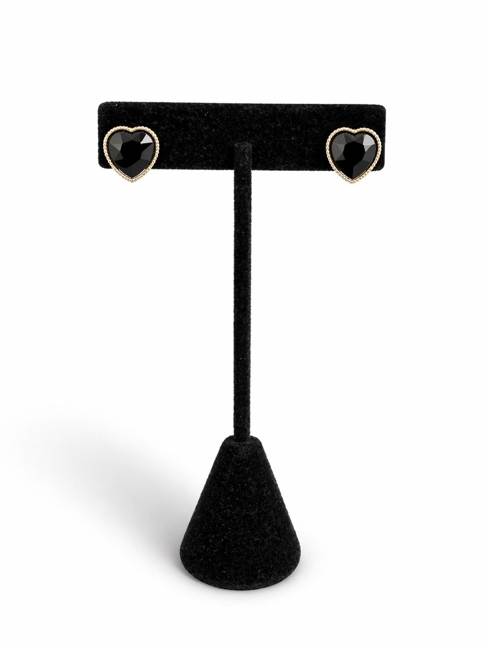 Heart-Shaped Black Stone Stud Earrings